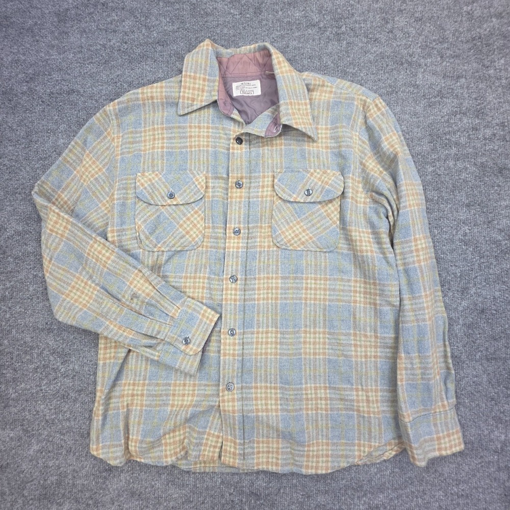 Vintage Sears Wool Shirt Men's Large 16 - 16.5 Plaid Pockets Board Shirt